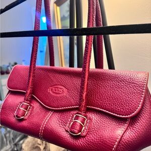Red leather bag handbag pocketbook